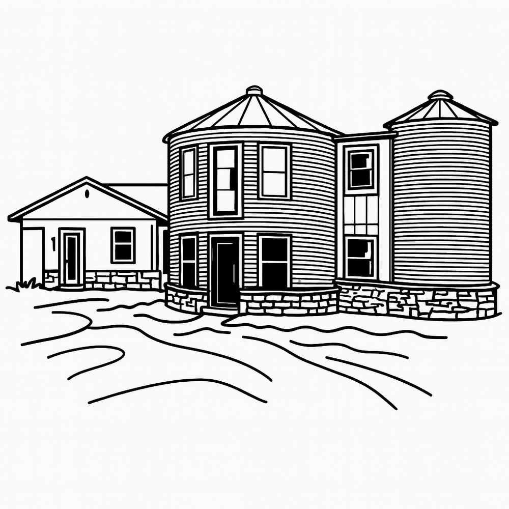 Black and White Farmhouse Illustration